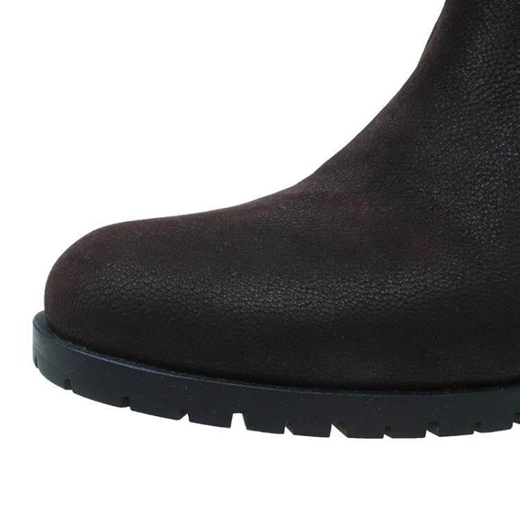 Pre Owned Miu Miu Brown Leather Buckle Detail Biker Boots Size 40