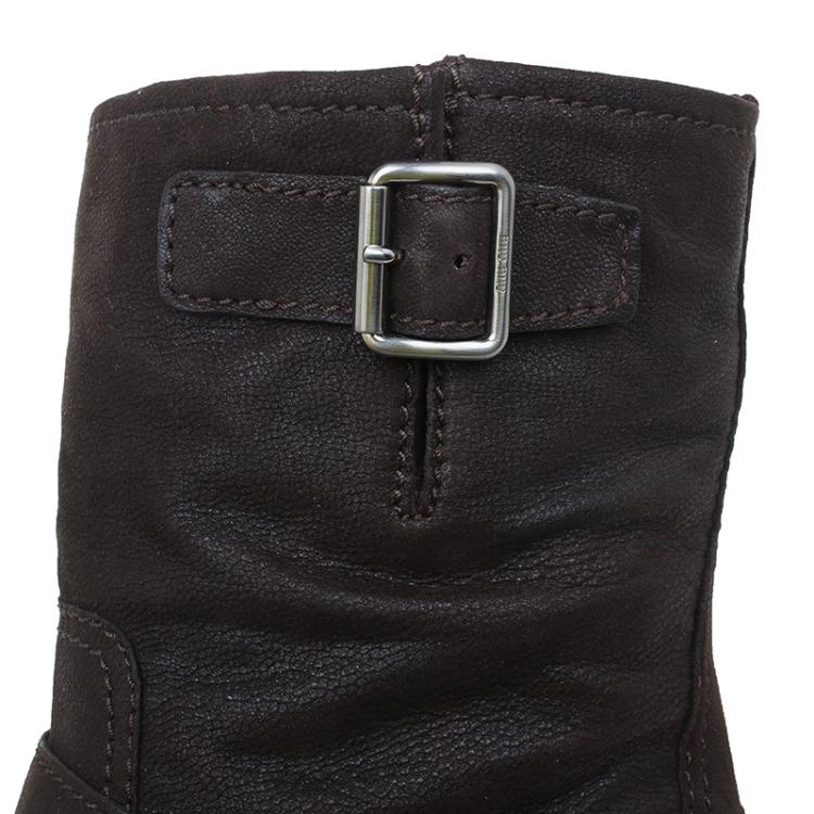 Pre Owned Miu Miu Brown Leather Buckle Detail Biker Boots Size 40