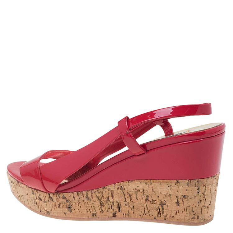 Pre Owned Miu Miu Red Patent Cork Slingback Wedges Sandals Size 39