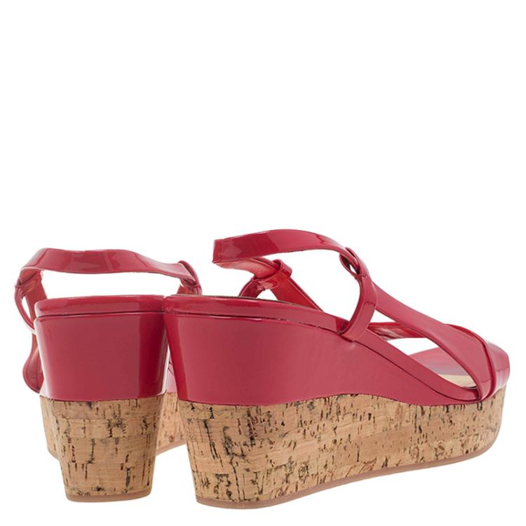 Pre Owned Miu Miu Red Patent Cork Slingback Wedges Sandals Size 39