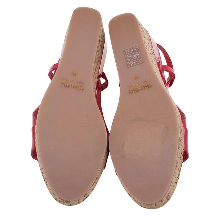 Pre Owned Miu Miu Red Patent Cork Slingback Wedges Sandals Size 39