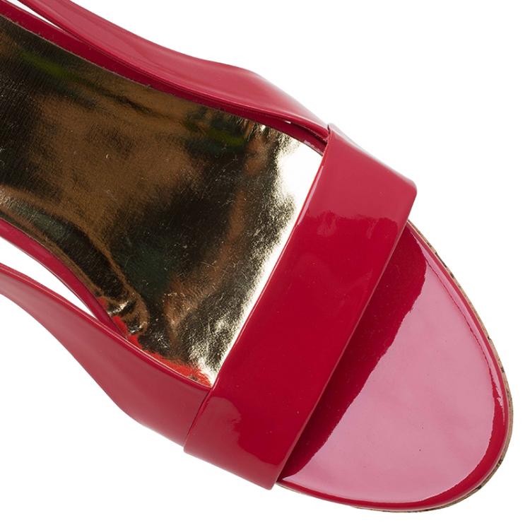 Pre Owned Miu Miu Red Patent Cork Slingback Wedges Sandals Size 39