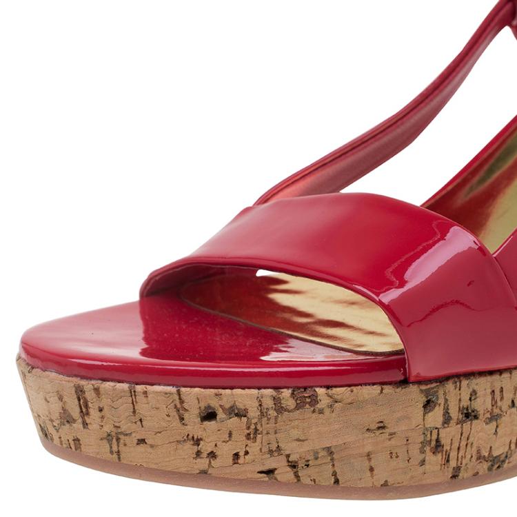 Pre Owned Miu Miu Red Patent Cork Slingback Wedges Sandals Size 39