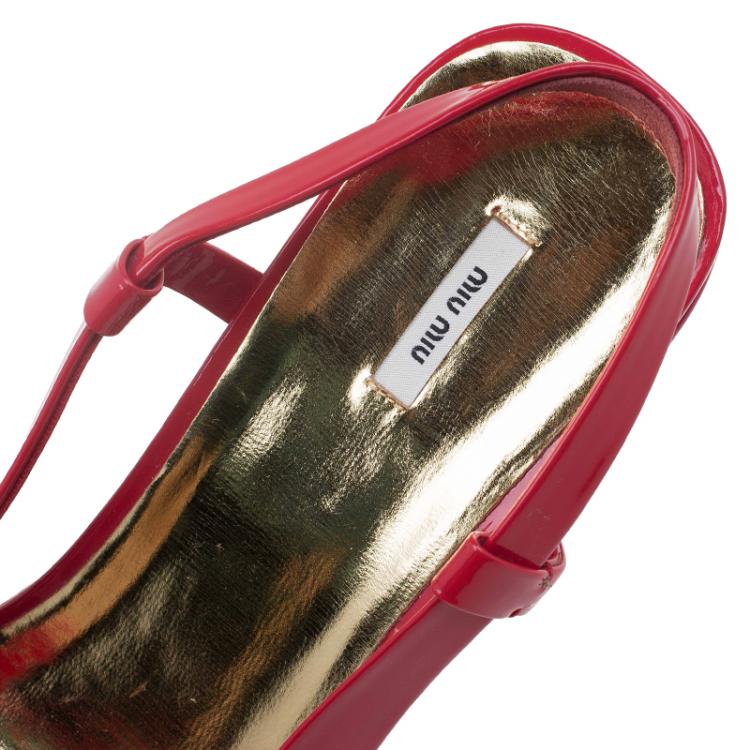 Pre Owned Miu Miu Red Patent Cork Slingback Wedges Sandals Size 39