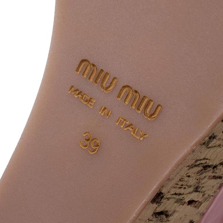Pre Owned Miu Miu Red Patent Cork Slingback Wedges Sandals Size 39