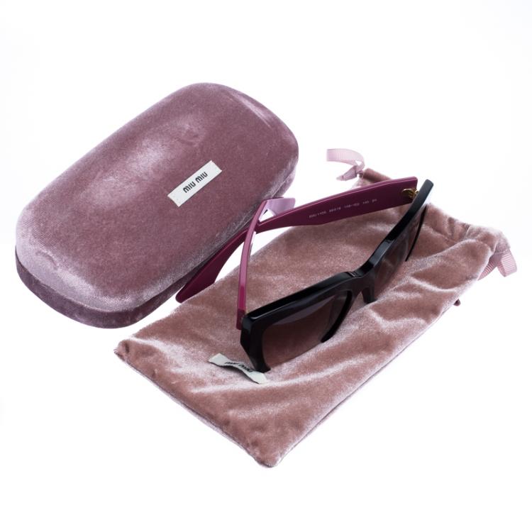 Pre Owned Miu Miu Black/Magenta SMU110S Half Rim Sunglasses