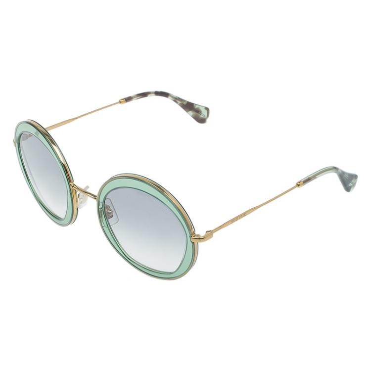 Pre Owned Miu Miu Green and Gold SMU 50Q Round Sunglasses