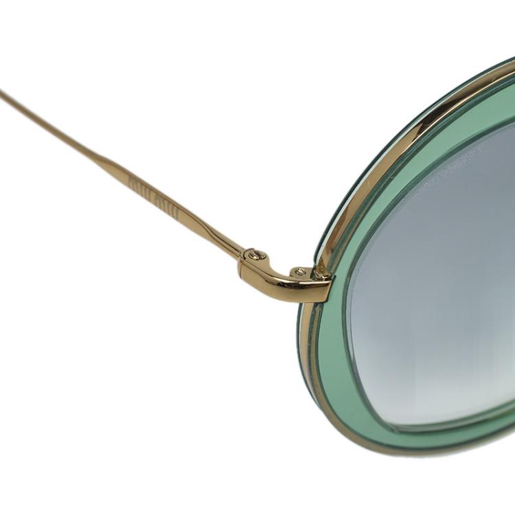 Pre Owned Miu Miu Green and Gold SMU 50Q Round Sunglasses