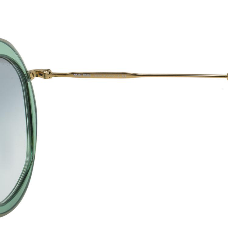 Pre Owned Miu Miu Green and Gold SMU 50Q Round Sunglasses