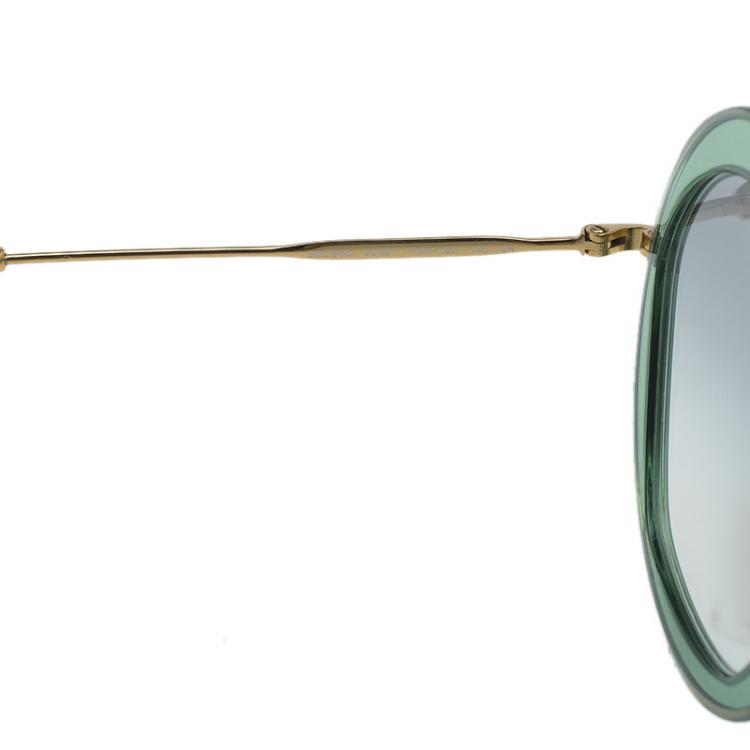Pre Owned Miu Miu Green and Gold SMU 50Q Round Sunglasses