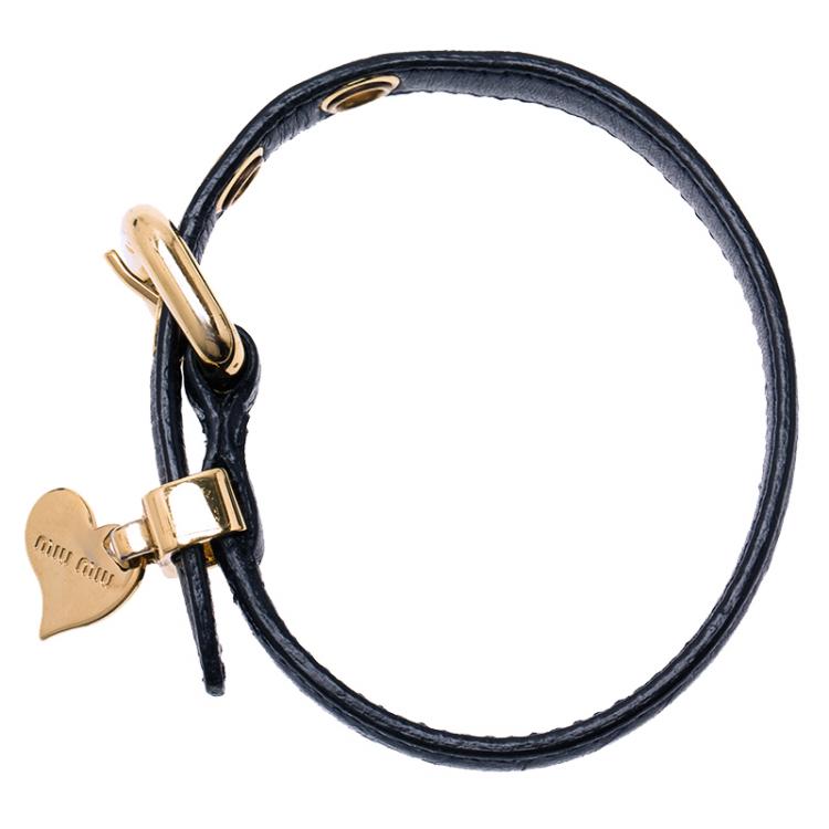 Pre Owned Miu Miu Blue Leather and Heart Charm Bracelet
