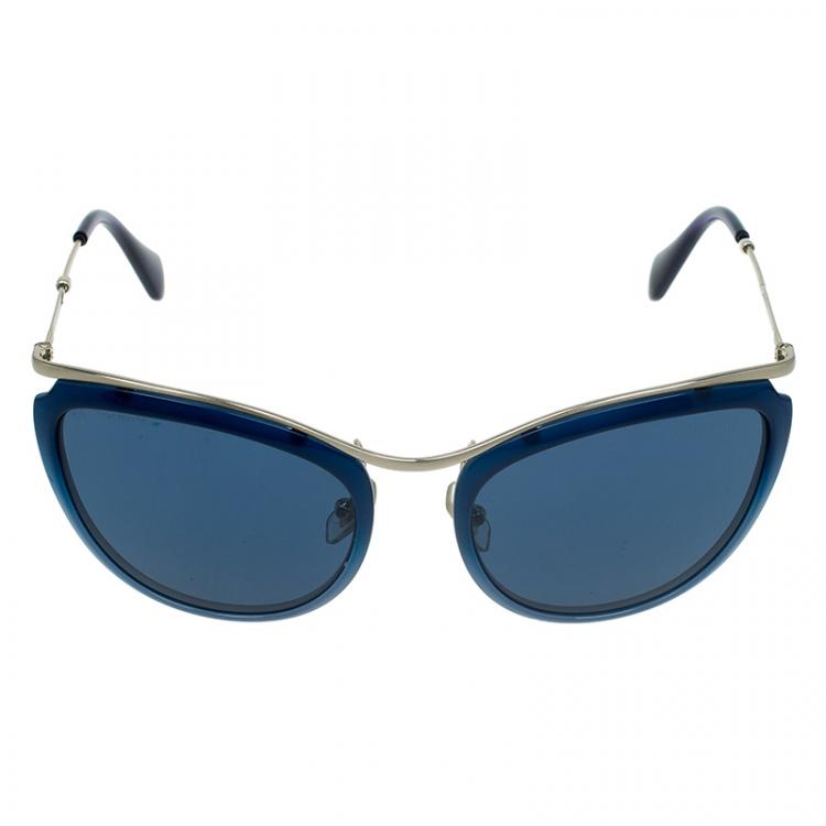Pre Owned Miu Miu Blue SMU51P Retro Cat Eye Sunglasses