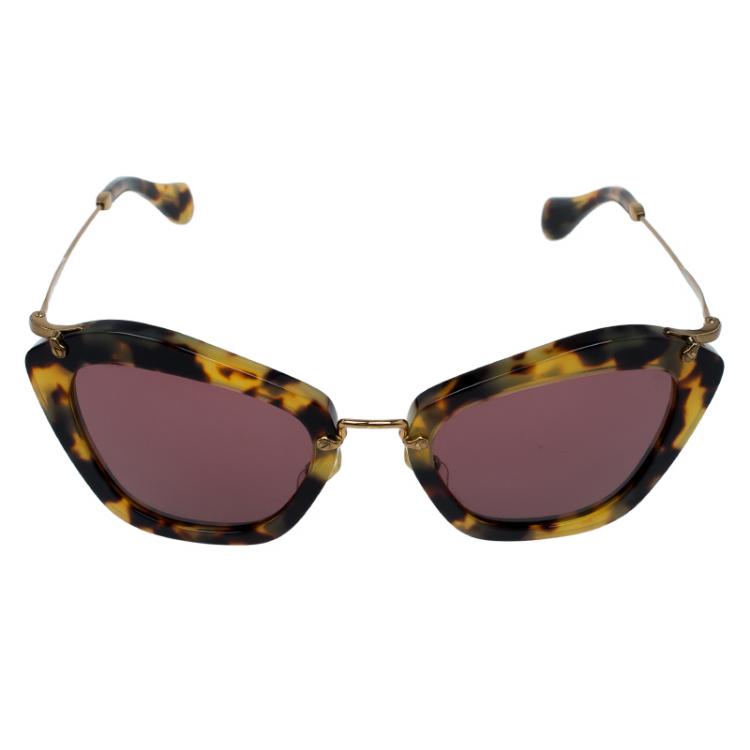 Pre Owned Miu Miu Tortoise Frame SMU10N Cat Eye Sunglasses 