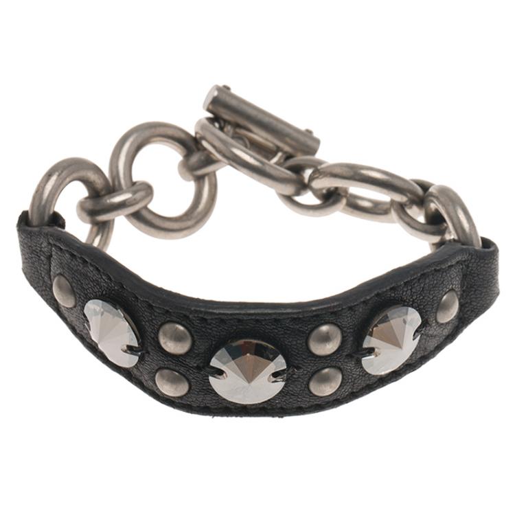 Pre Owned Miu Miu Crystal Studded Leather Chain Bracelet
