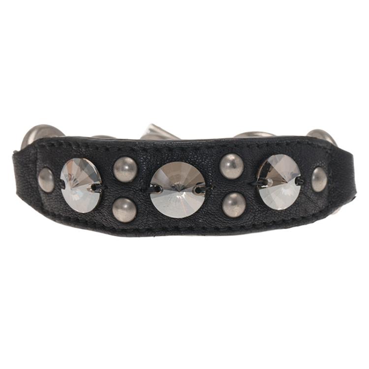 Pre Owned Miu Miu Crystal Studded Leather Chain Bracelet