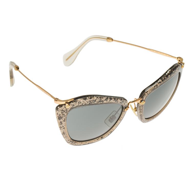 Pre Owned Miu Miu Grey Glitter SMU10N Cat Eye Sunglasses