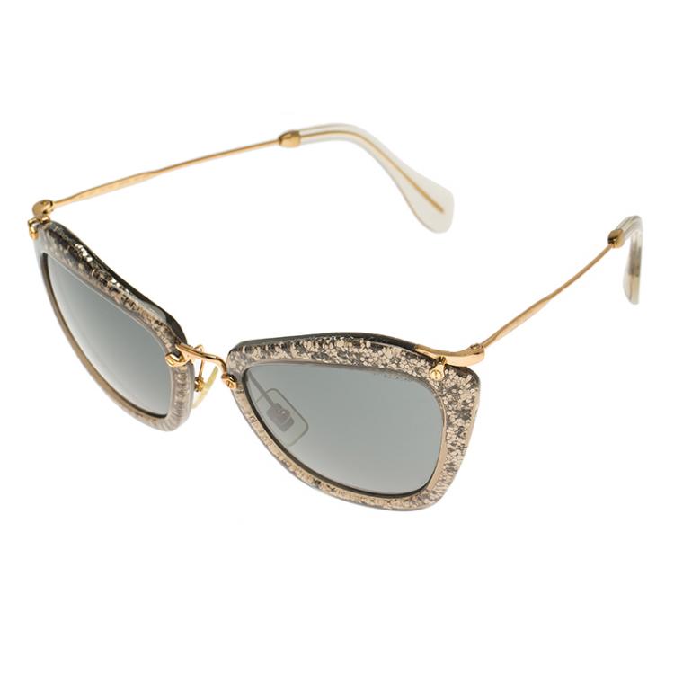 Pre Owned Miu Miu Grey Glitter SMU10N Cat Eye Sunglasses