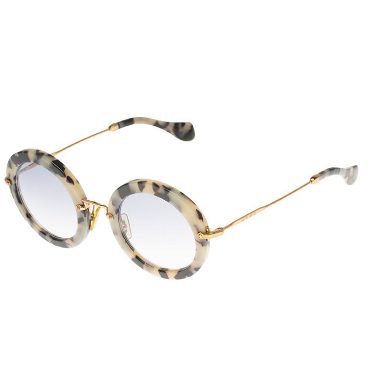 Pre Owned Miu Miu SMU13N Havana Sand Dark Brown Grey Round Sunglasses