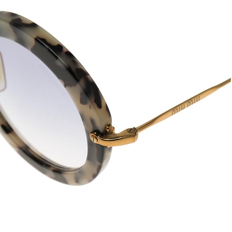 Pre Owned Miu Miu SMU13N Havana Sand Dark Brown Grey Round Sunglasses