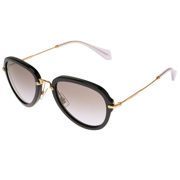 Pre Owned Miu Miu Black SMU 03Q Round Aviator Sunglasses