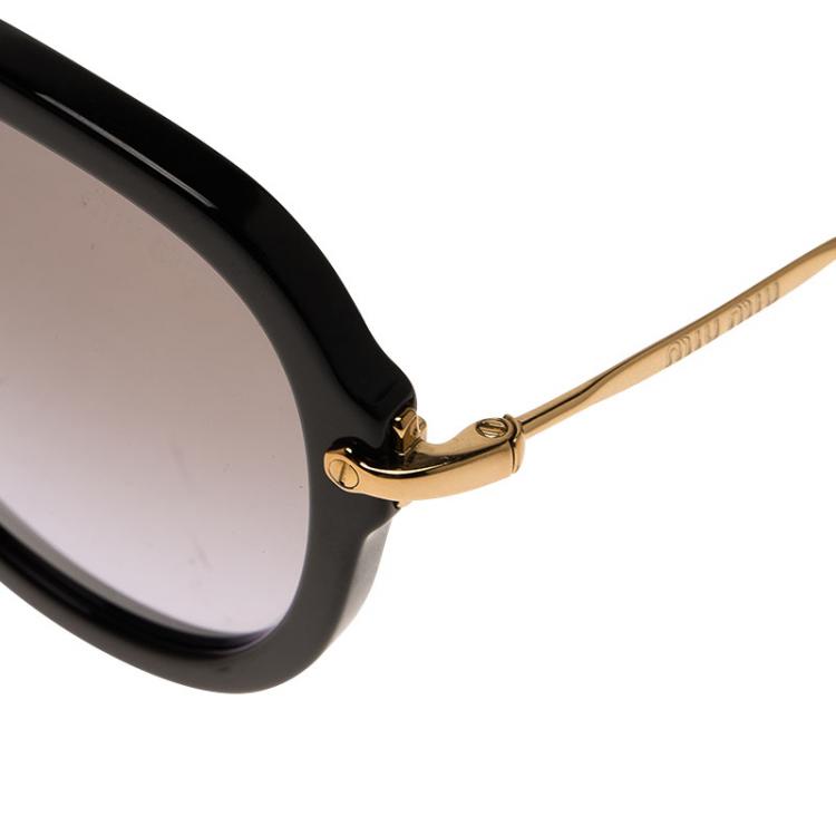 Pre Owned Miu Miu Black SMU 03Q Round Aviator Sunglasses