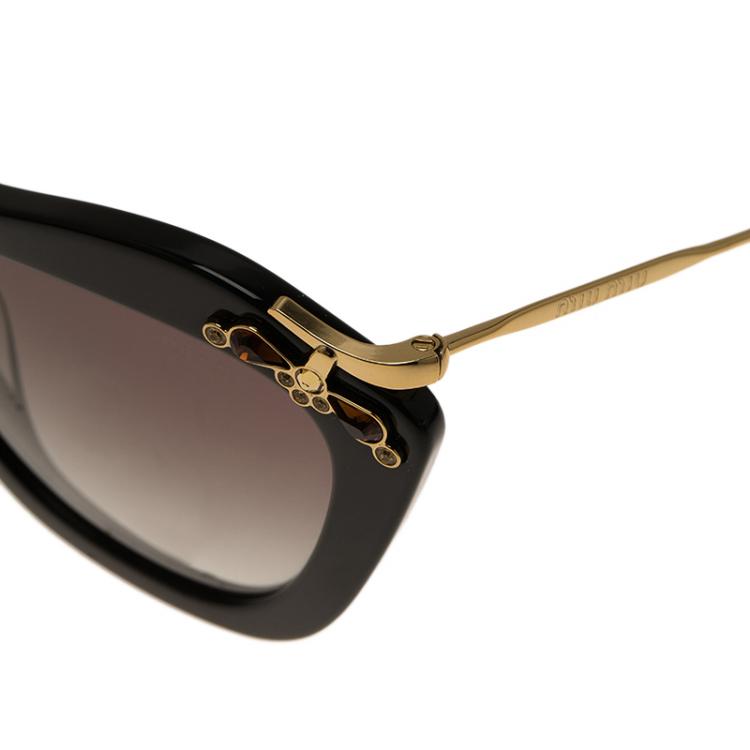Pre Owned Miu Miu Brown SMU 03P Embellished Cat Eye Sunglasses