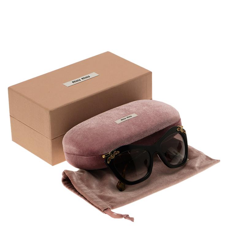 Pre Owned Miu Miu Brown SMU 03P Embellished Cat Eye Sunglasses