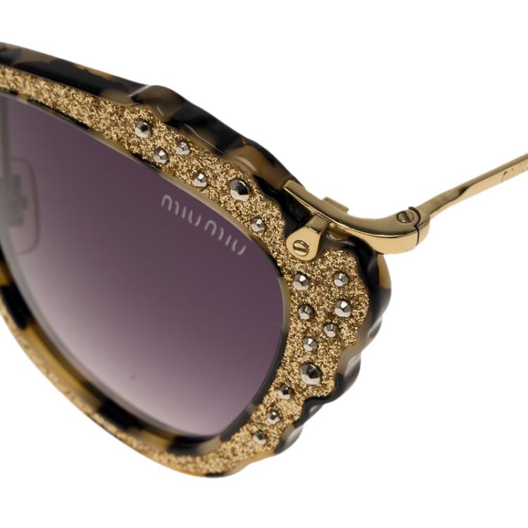 Pre Owned Miu Miu Gold SMU 04Q Embellished Cat Eye Sunglasses