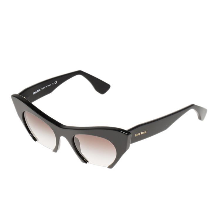 Pre Owned Miu Miu Black SMU 10OS Semi Rimless Cat Eye Sunglasses