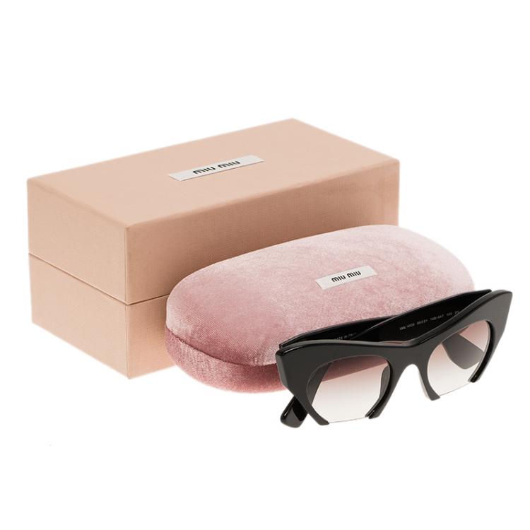 Pre Owned Miu Miu Black SMU 10OS Semi Rimless Cat Eye Sunglasses