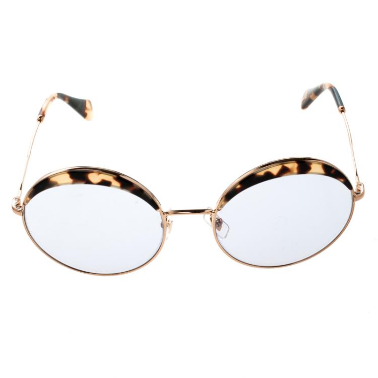 Pre Owned Miu Miu Gold/Grey SMU51Q Round Sunglasses 