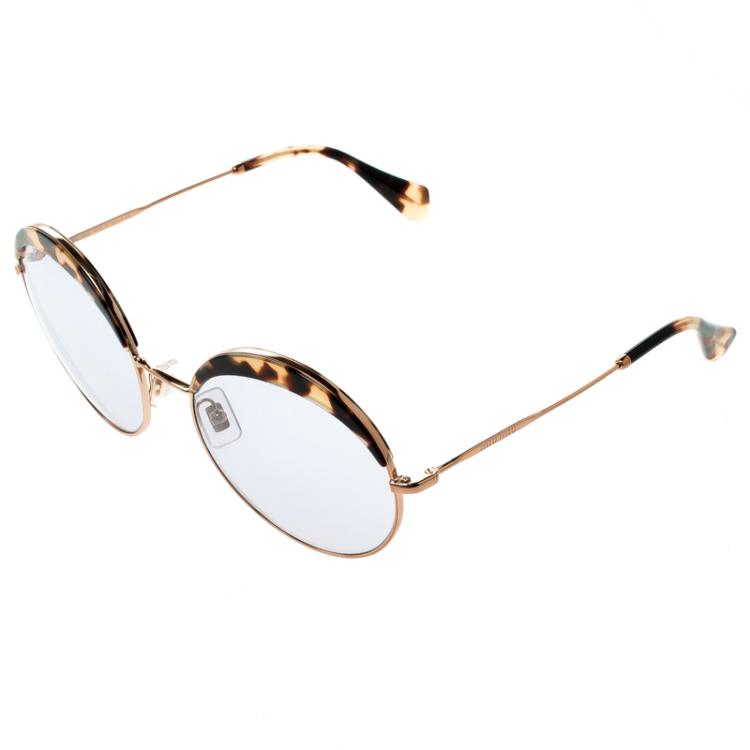 Pre Owned Miu Miu Gold/Grey SMU51Q Round Sunglasses 