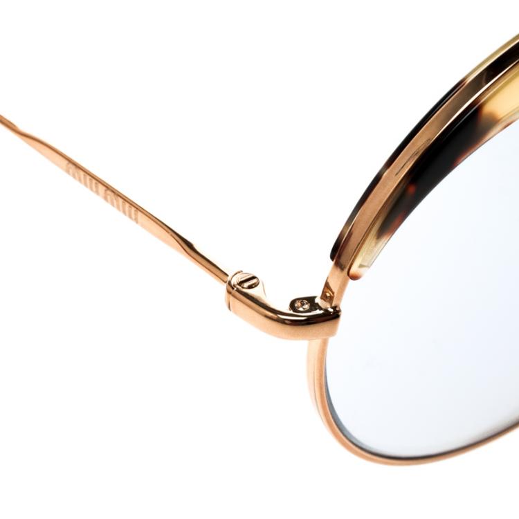 Pre Owned Miu Miu Gold/Grey SMU51Q Round Sunglasses 