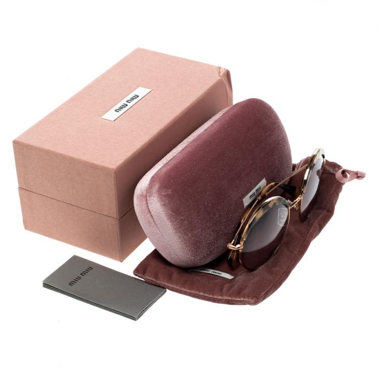 Pre Owned Miu Miu Gold/Grey SMU51Q Round Sunglasses 