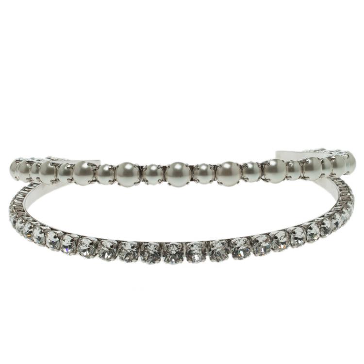 Pre Owned Miu Miu Classic Faux Pearl & Crystal Double Headband