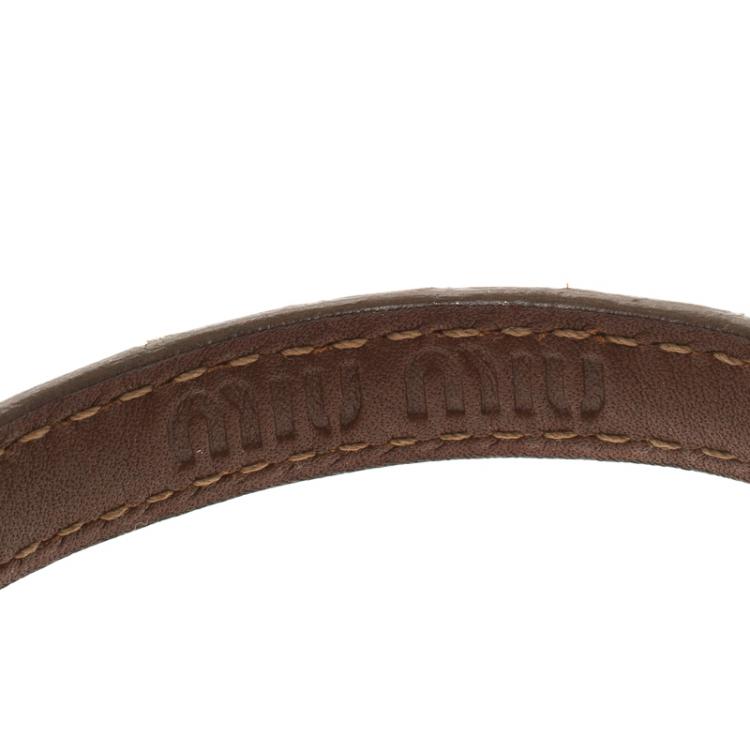 Pre Owned Miu Miu Brown Leather and Gold Tone Heart Charm Bracelet