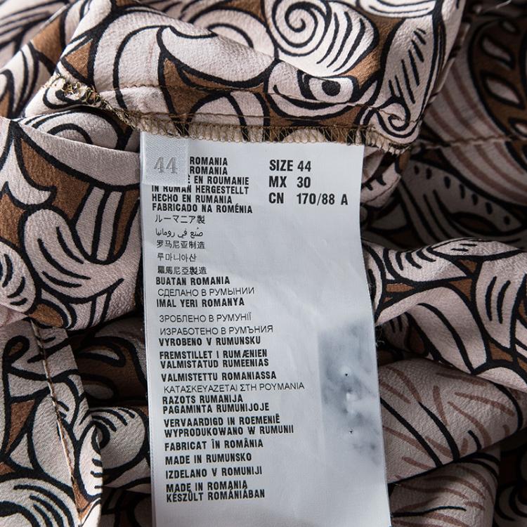 Pre Owned Miu Miu Brown Leaf Printed Silk Long Sleeve Shirt M