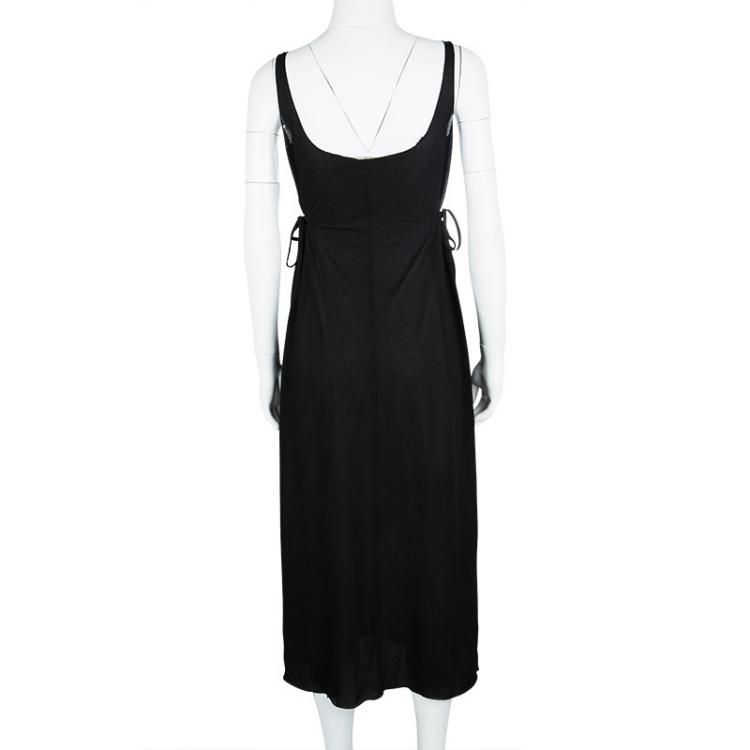 Pre Owned Miu Miu Black Crepe Tie Detail Sleeveless Dress M