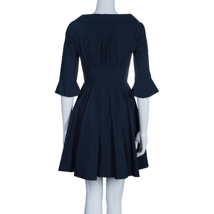 Pre Owned Miu Miu Navy Flared Buttondown Cotton Dress XS