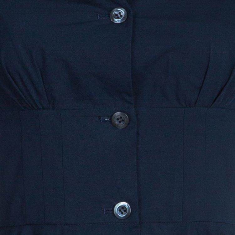Pre Owned Miu Miu Navy Flared Buttondown Cotton Dress XS