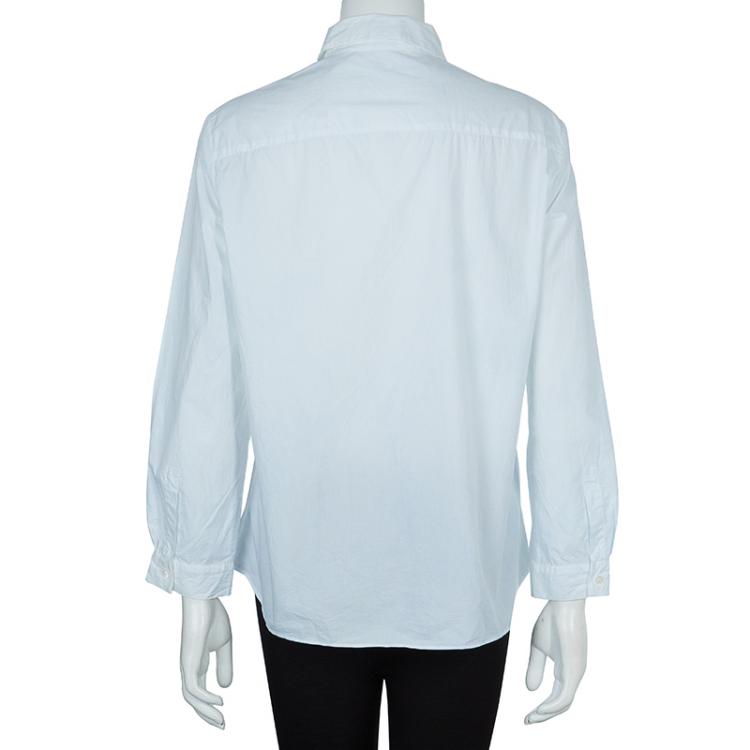 Pre Owned Miu Miu White Embellished Collar Long Sleeve Buttondown Cotton Shirt L