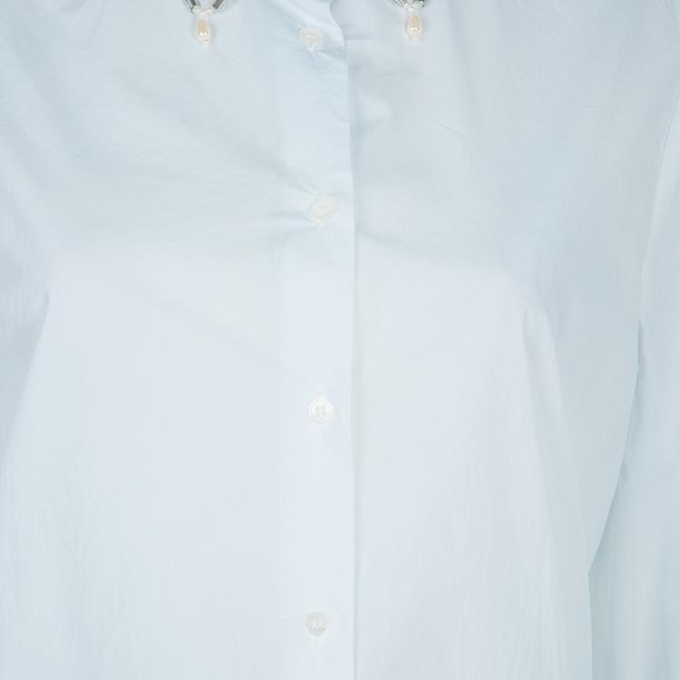 Pre Owned Miu Miu White Embellished Collar Long Sleeve Buttondown Cotton Shirt L
