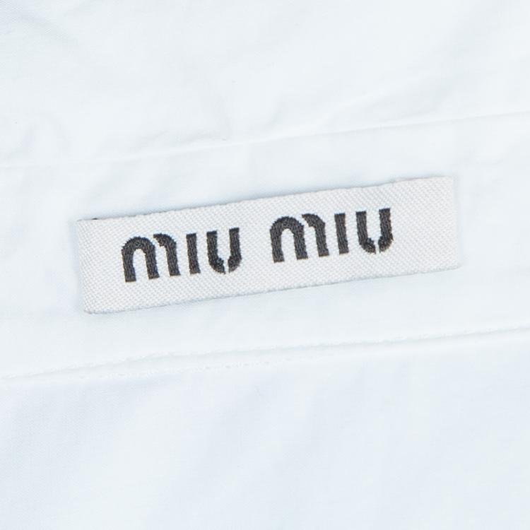 Pre Owned Miu Miu White Embellished Collar Long Sleeve Buttondown Cotton Shirt L