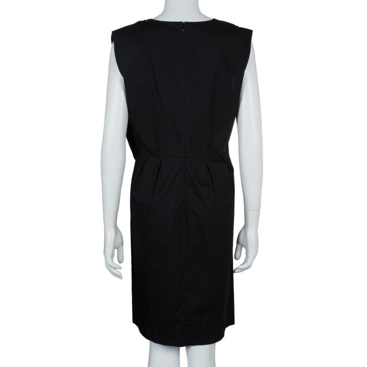 Pre Owned Miu Miu Black Bow Detail Sleeveless Cotton Dress L