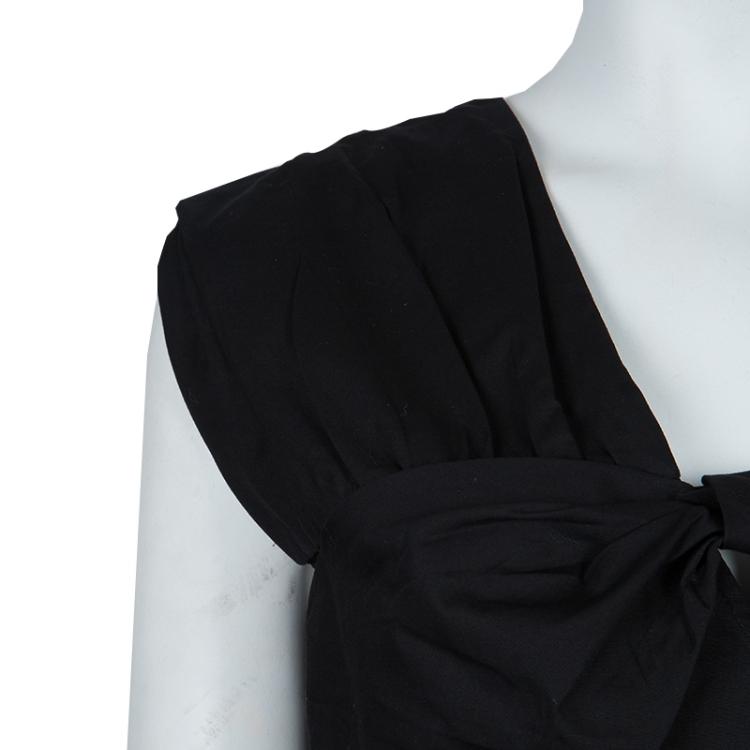 Pre Owned Miu Miu Black Bow Detail Sleeveless Cotton Dress L