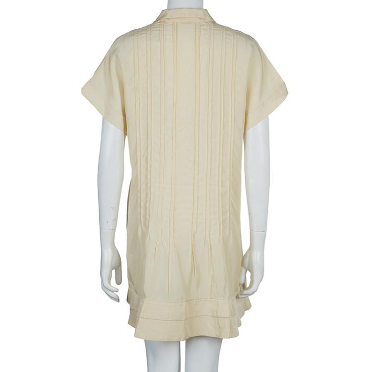 Pre Owned Miu Miu Beige Silk Pintuck Detail Shirt Dress M