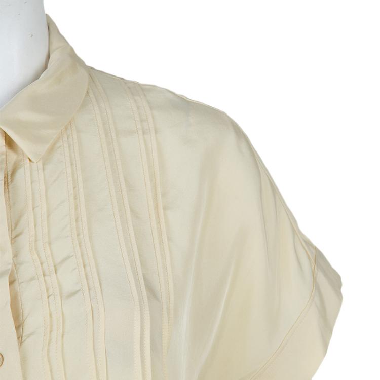 Pre Owned Miu Miu Beige Silk Pintuck Detail Shirt Dress M