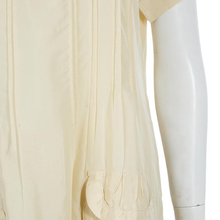 Pre Owned Miu Miu Beige Silk Pintuck Detail Shirt Dress M
