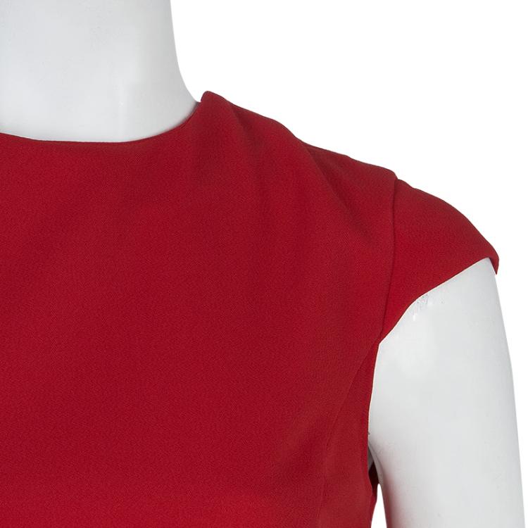Pre Owned Miu Miu Red Backless Tie Detail Cap Sleeve Godet Dress S