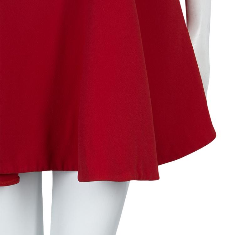 Pre Owned Miu Miu Red Backless Tie Detail Cap Sleeve Godet Dress S